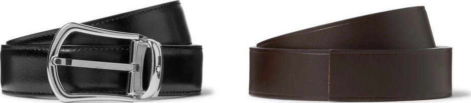 Montblanc Set of Two 3cm Black and Dark-Brown Leather Belts