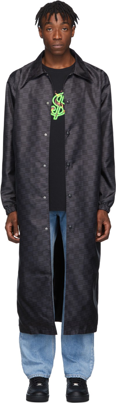 SSS World Corp Black Coach Logo Long Coat