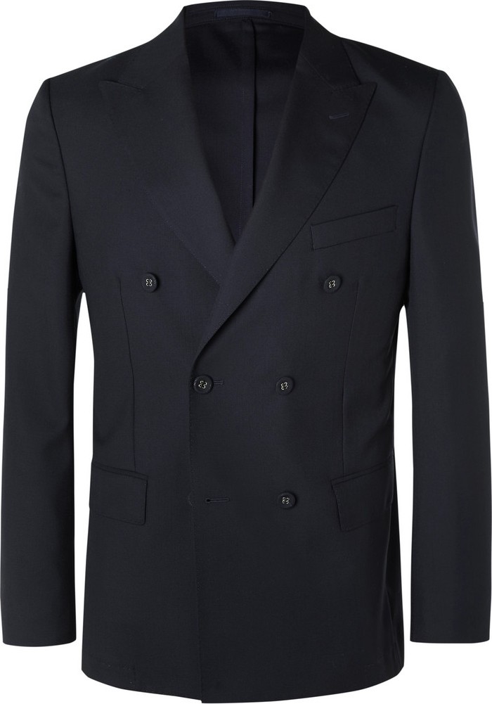 Officine Générale Navy Unstructured Slim-Fit Double-Breasted Wool Blazer