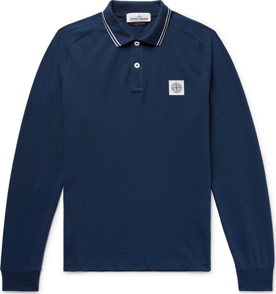 Stone Island Logo-Appliquéd Contrast-Tipped Stretch-Cotton Piqué Polo Shirt Stone Island Logo-Appliquéd Contrast-Tipped Stretch-Cotton Piqué Polo Shirt
