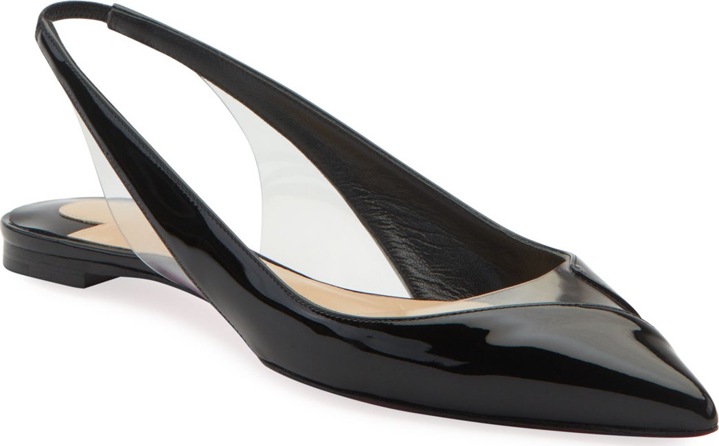 Christian Louboutin V Dec Patent Slingback Red Sole Ballet Flats