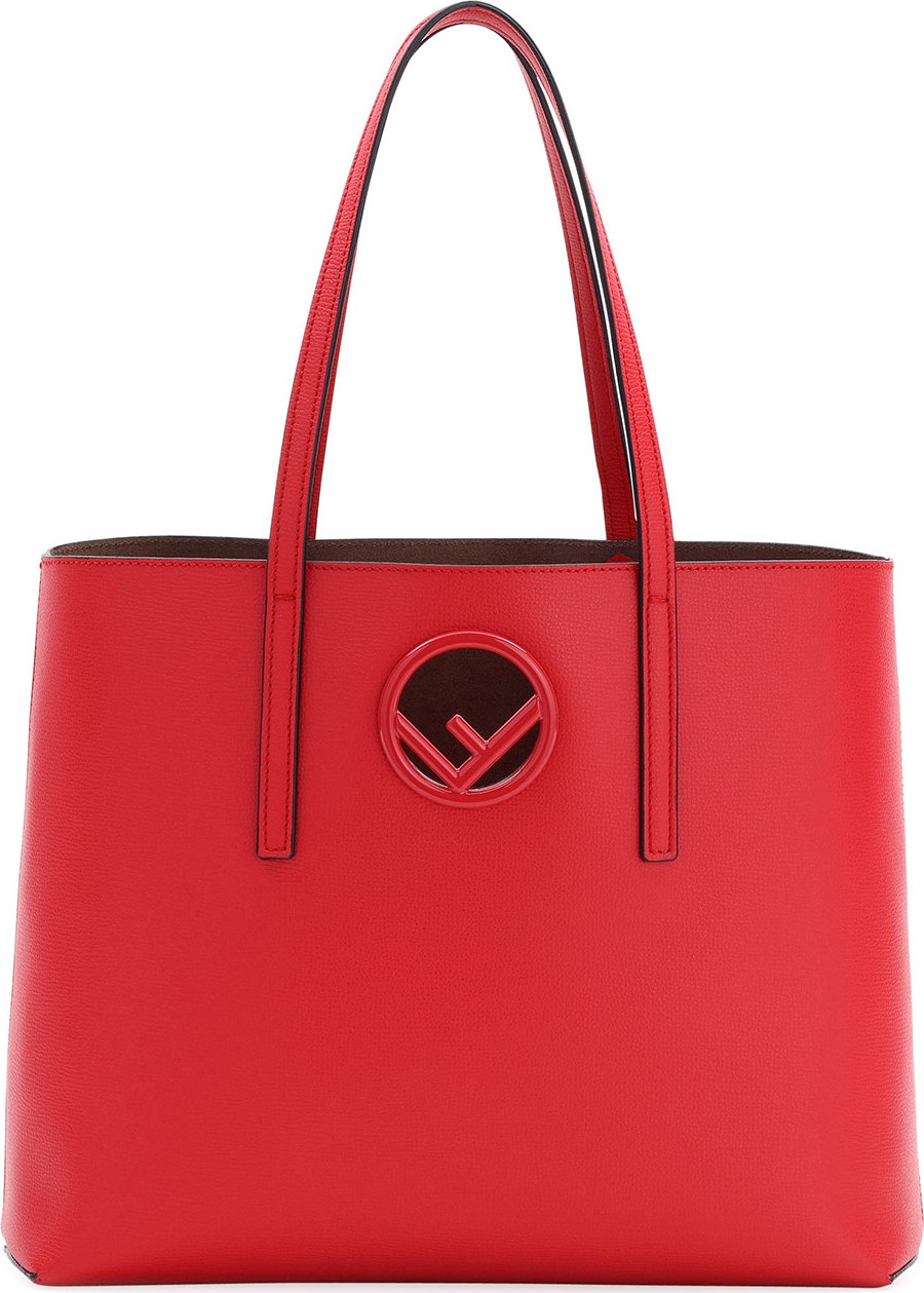 Fendi F Logo Calf Leather Shopping Tote Bag