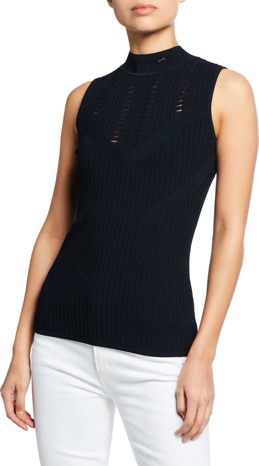 Elie Tahari Malikah Mock-Neck Sleeveless Sweater