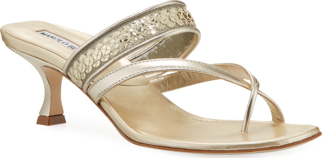 Manolo Blahnik Susa Metallic Slide Sandals