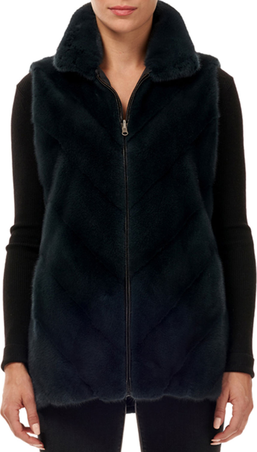 Gorski Reversible Chevron Mink-Fur Taffeta Vest w/ Stand Collar Gorski Reversible Chevron Mink-Fur Taffeta Vest w/ Stand Collar
