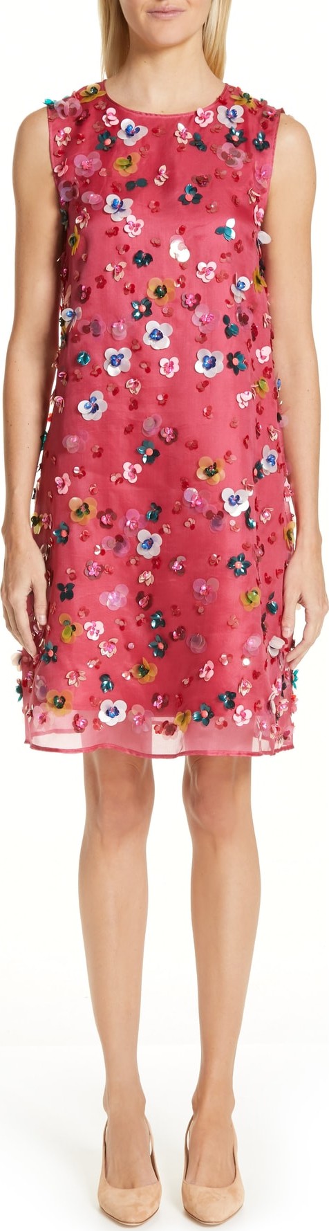 Mansur Gavriel Floral Sequin Silk Shift Dress