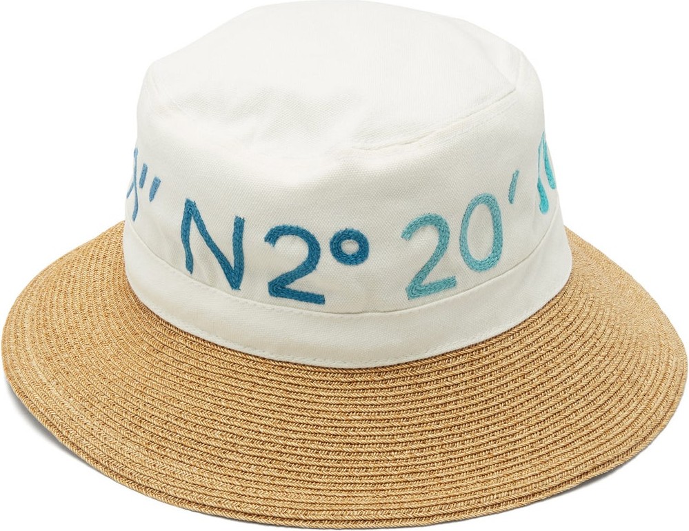 Kilometre Paris Paris coordinates canvas and straw bucket hat