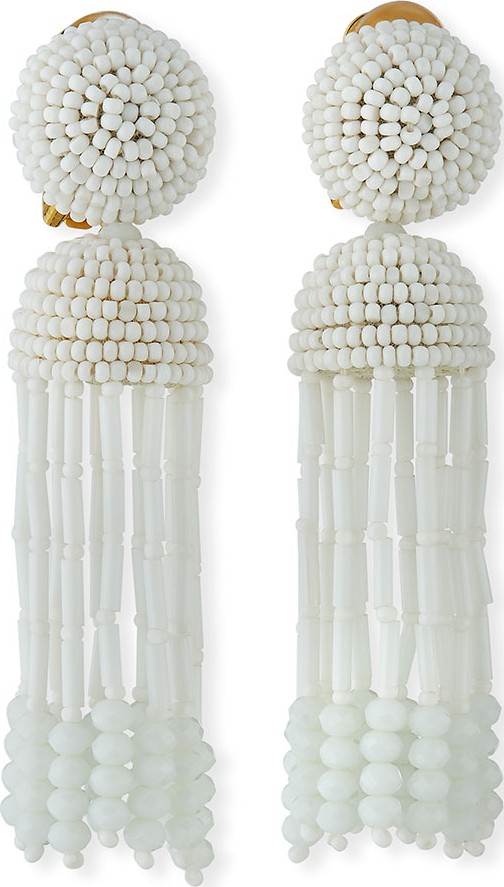 Oscar De La Renta Short Clip-On Beaded Tassel Earrings