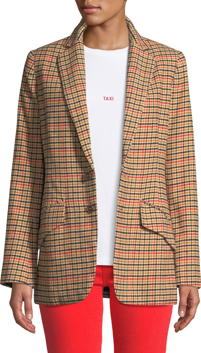 Current/Elliott The Date Night Two-Button Check Blazer