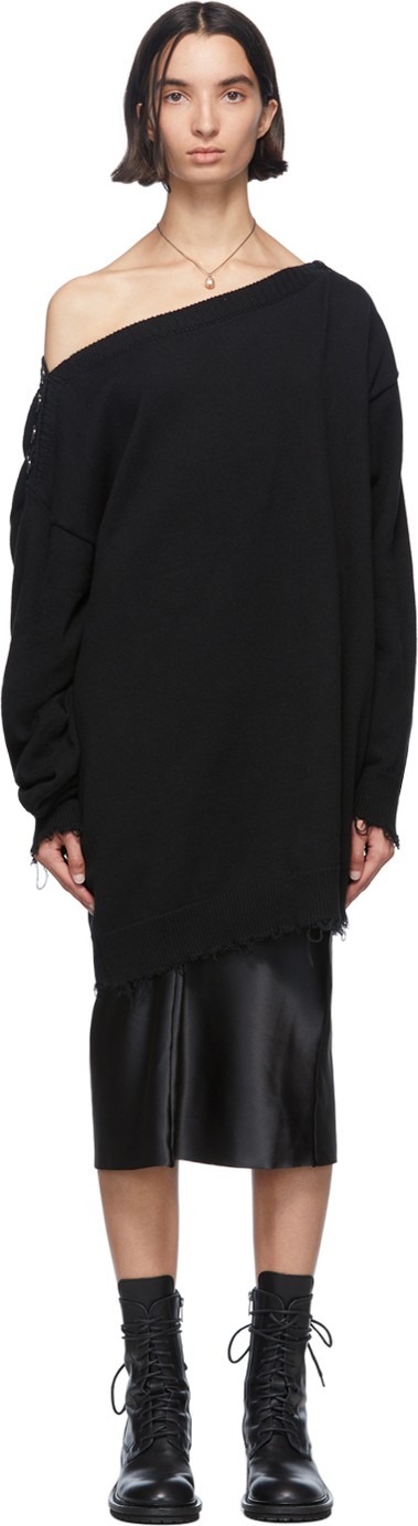 Ann Demeulemeester Black Knit Off-The-Shoulder Sweater