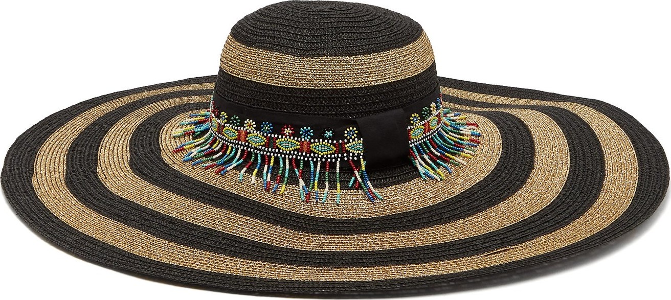 Etro Striped bead-embellished straw hat