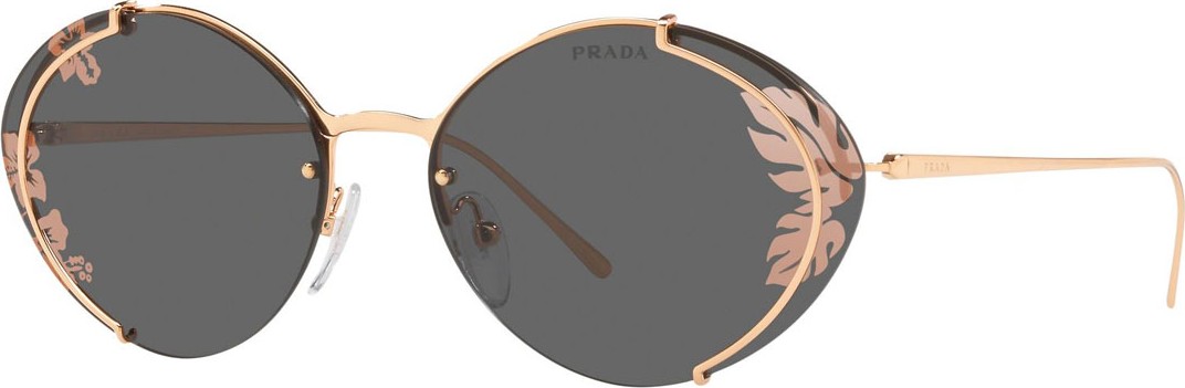 Prada Semi-Rimless Oval Leaf Printed Sunglasses