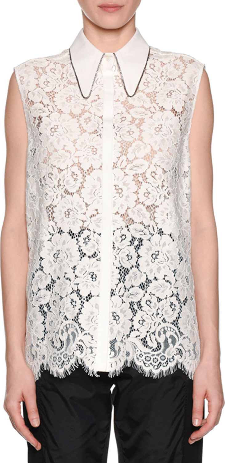 Nº21 Collared Button-Front Lace Tank