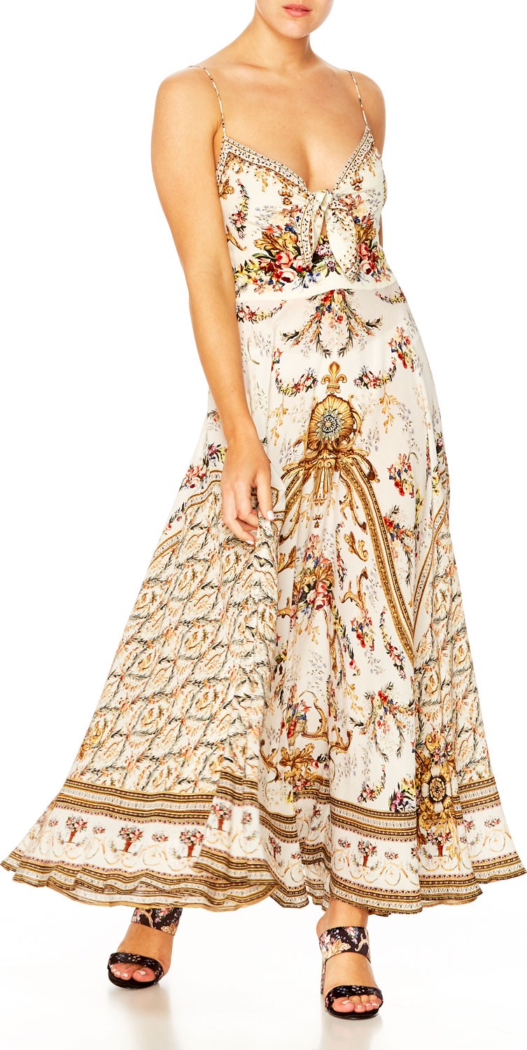 Camilla Printed V-Neck Sleeveless Tie-Front Maxi Dress