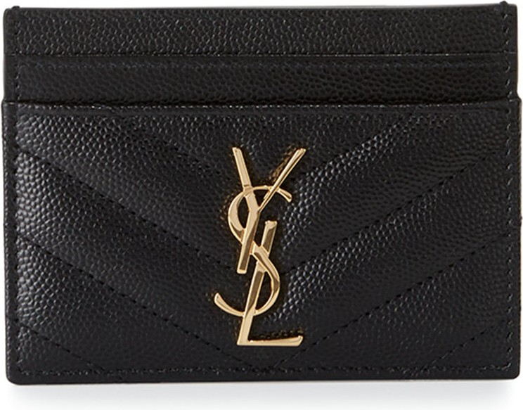 Saint Laurent Monogramme Grain de Poudre Leather Card Case  Golden Hardware
