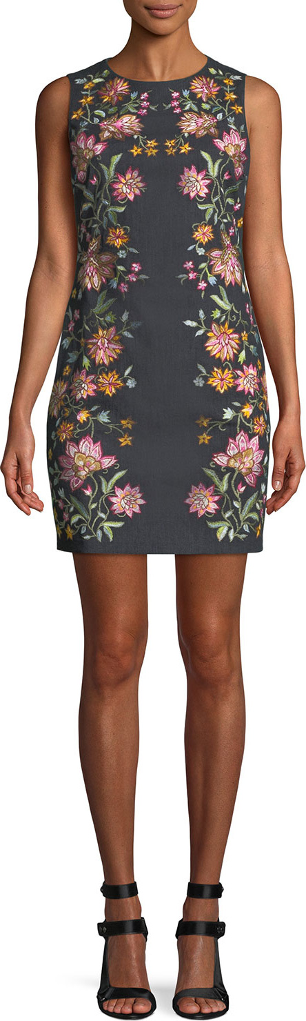 Alice + Olivia Nat Embroidered Cotton-Stretch Mini Cocktail Dress