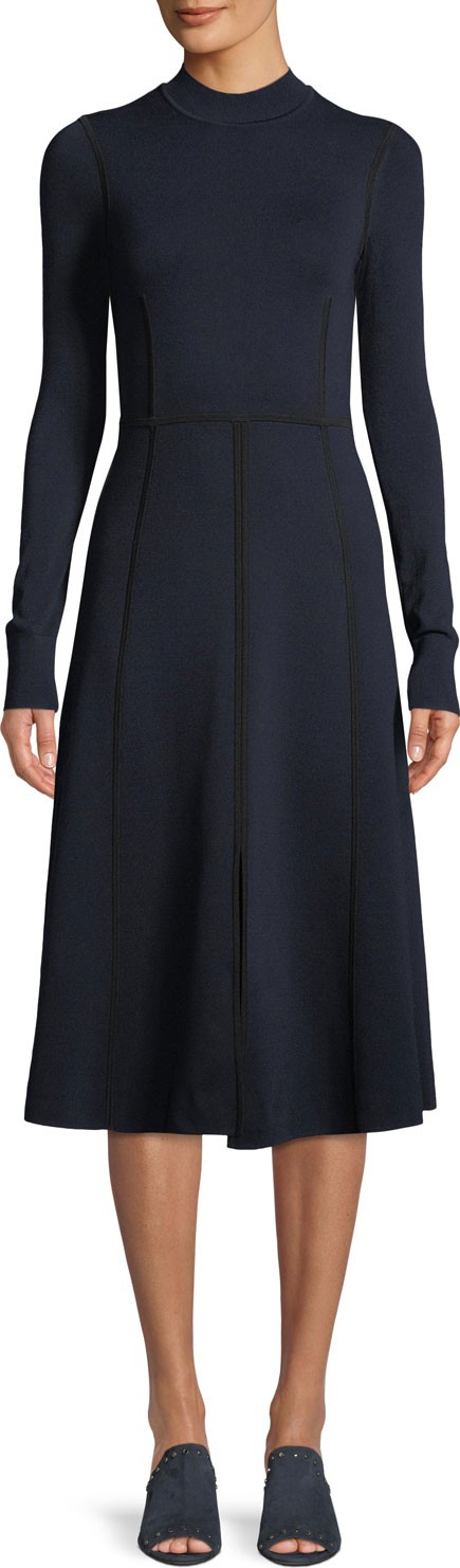 Veronica Beard Beau Paneled Long-Sleeve Midi Dress