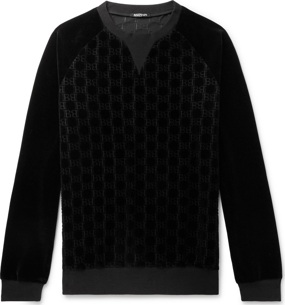 Balmain Logo-Print Cotton-Blend Velvet Sweatshirt