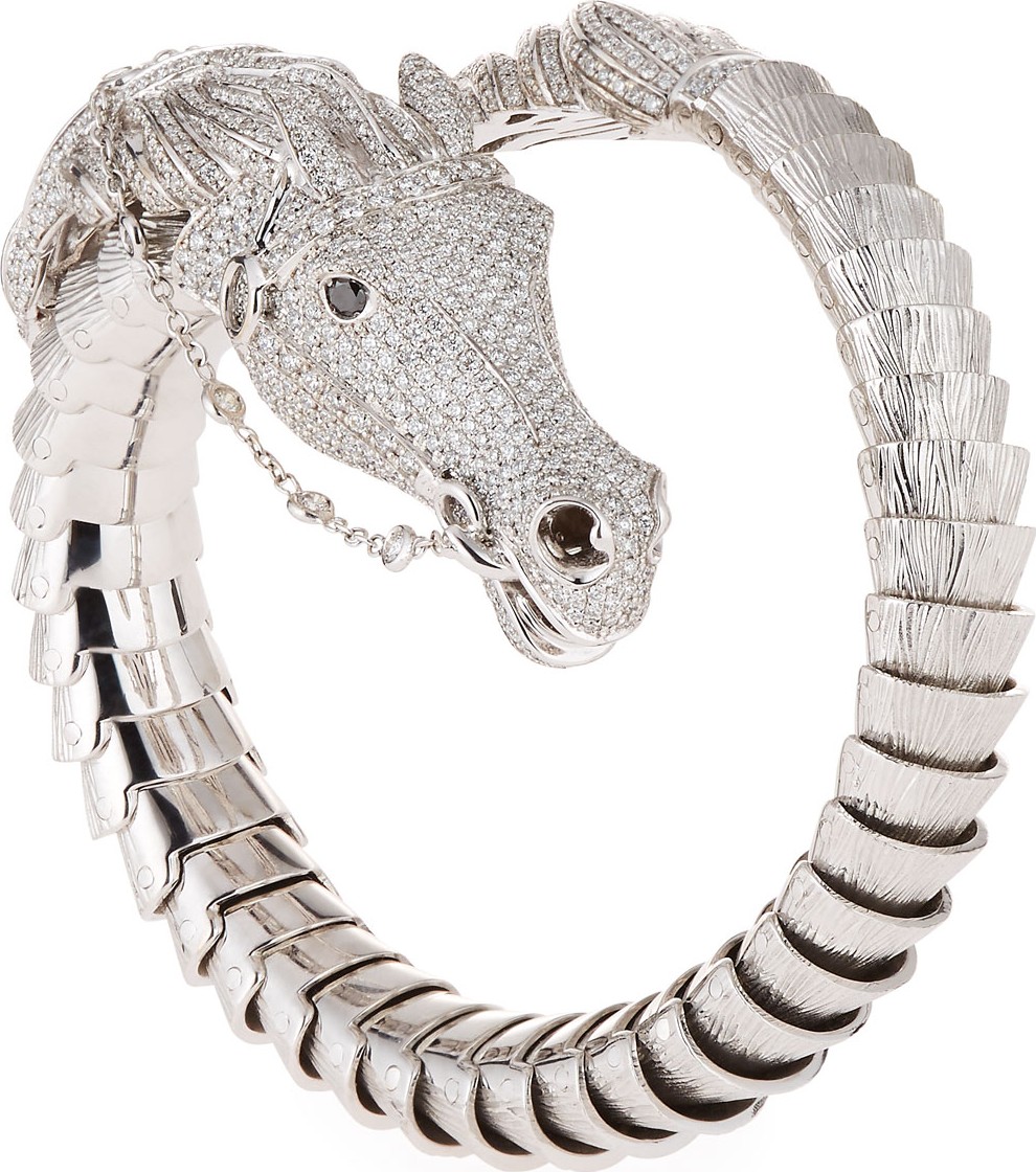 Roberto Coin 18k Diamond Pave Horse Bangle, White Gold