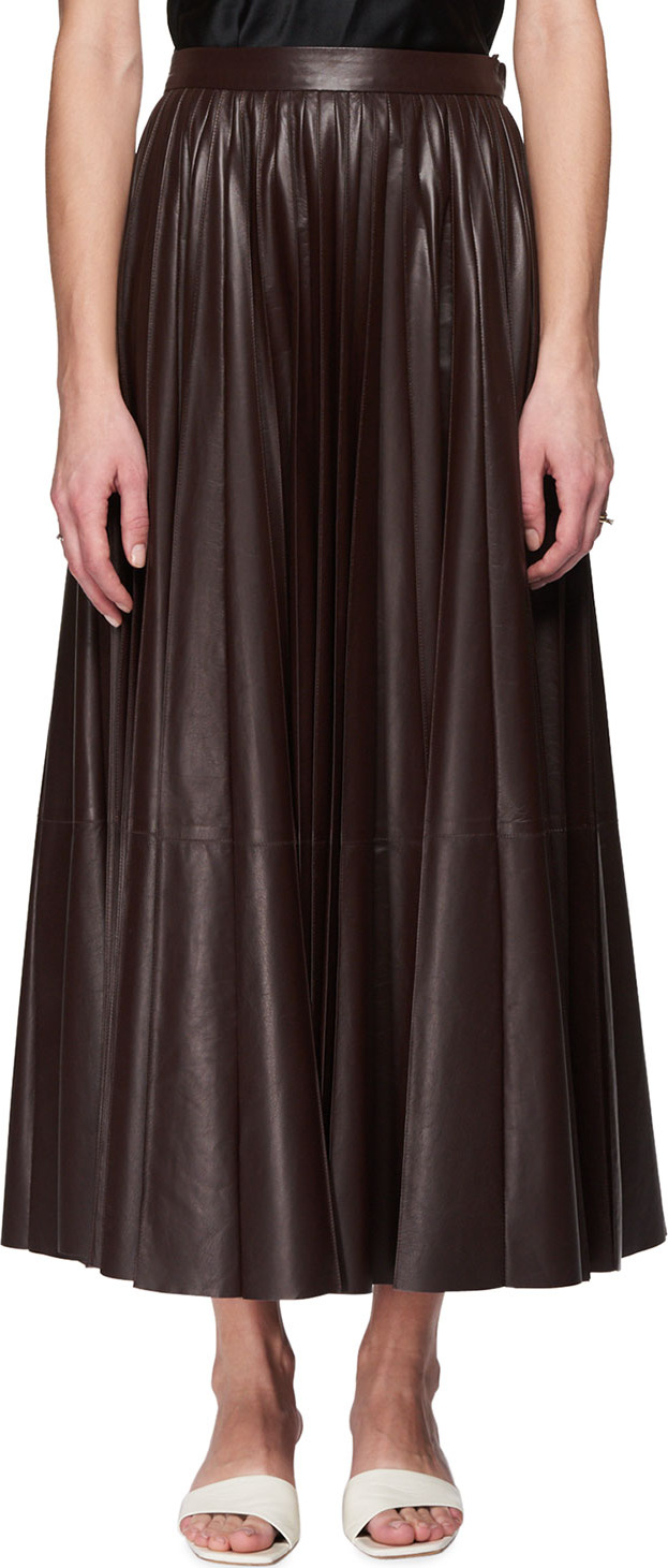 THE ROW Vaileen A-Line Long Lambskin Leather Skirt
