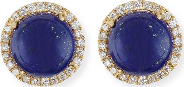 Frederic Sage Cabo 18K Gold Lapis Cabochon & Diamond Halo Stud Earrings
