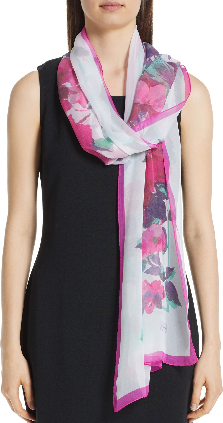St. John Blossom Print Silk Georgette Scarf