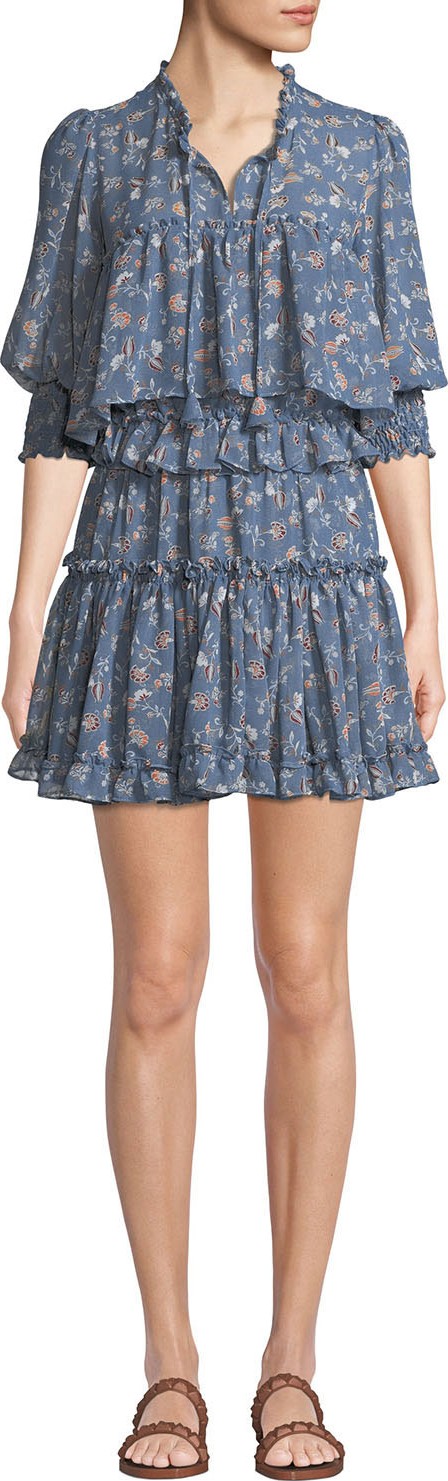 MISA Los Angeles Cereen Floral Ruffle Popover Short Dress MISA Los Angeles Cereen Floral Ruffle Popover Short Dress