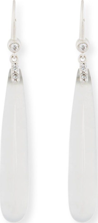 David C.A. Lin Translucent White Jadeite Teardrop Earrings with Diamonds
