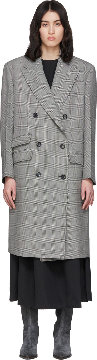 We11done Black & White Glen Check Tailored Double-Breasted Coat