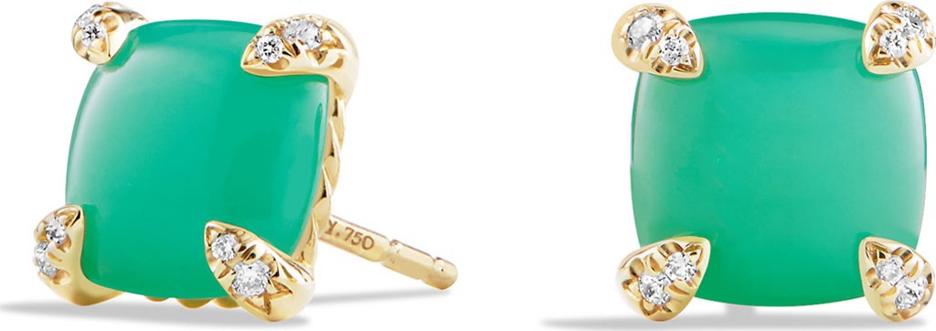 David Yurman Châtelaine 8mm Cabochon Chrysoprase & Diamond Earrings