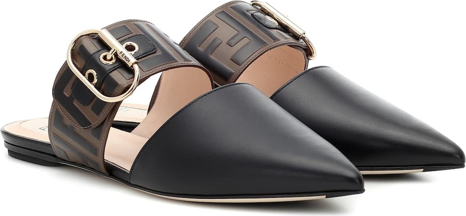 Fendi Logo leather slippers