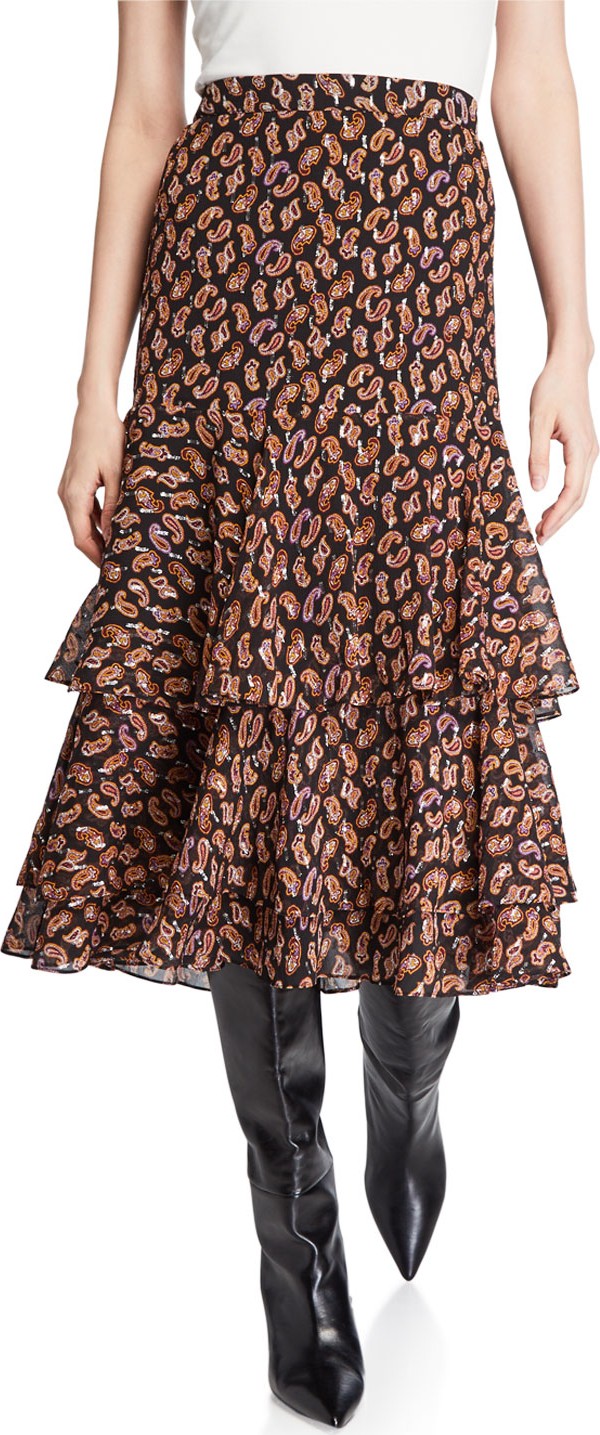 DIANE von FURSTENBERG Meg Paisley-Print Tiered Flounce Skirt
