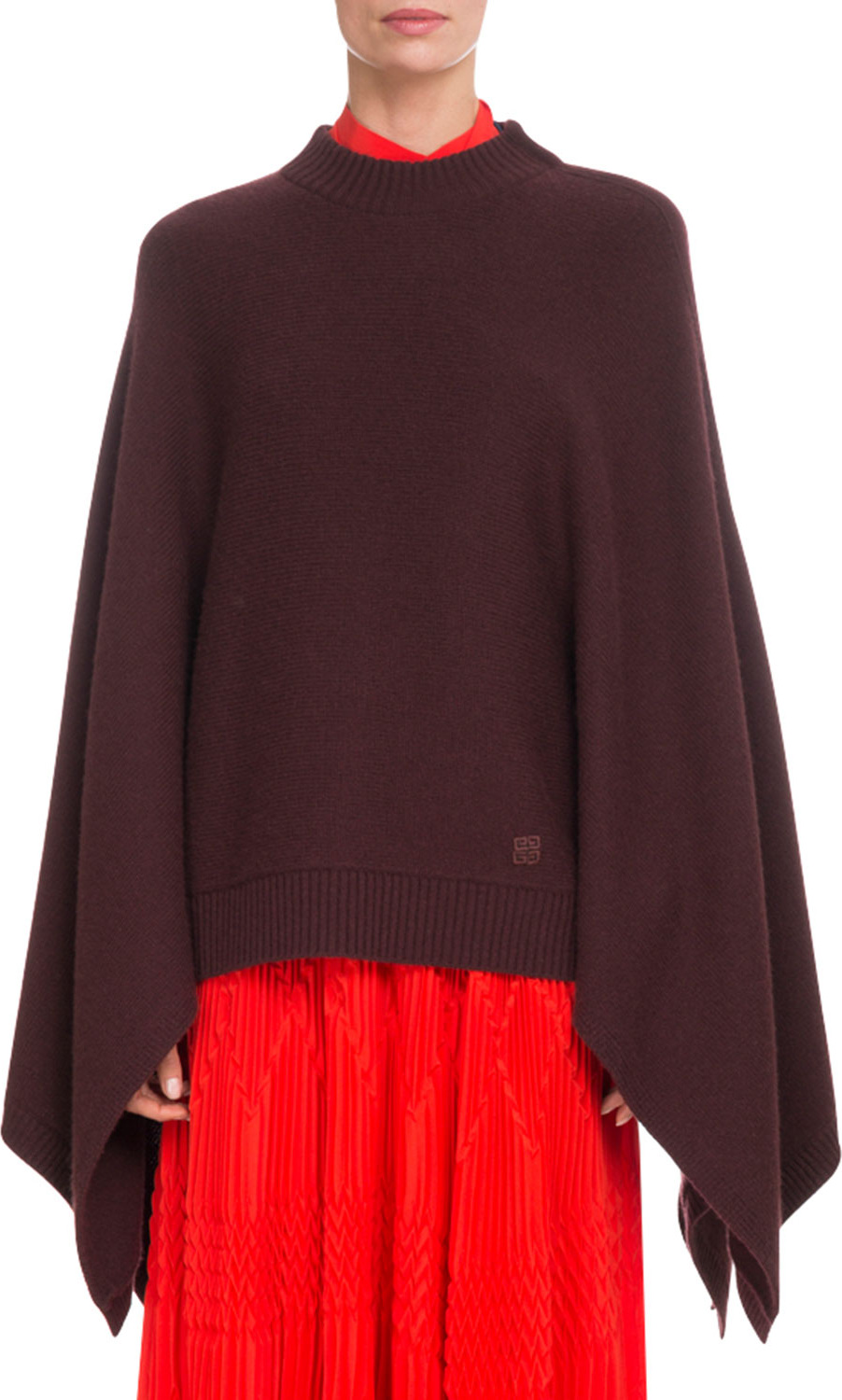 Givenchy Oversized Cashmere Cape-Sleeve Sweater w/ Small 4G Logo