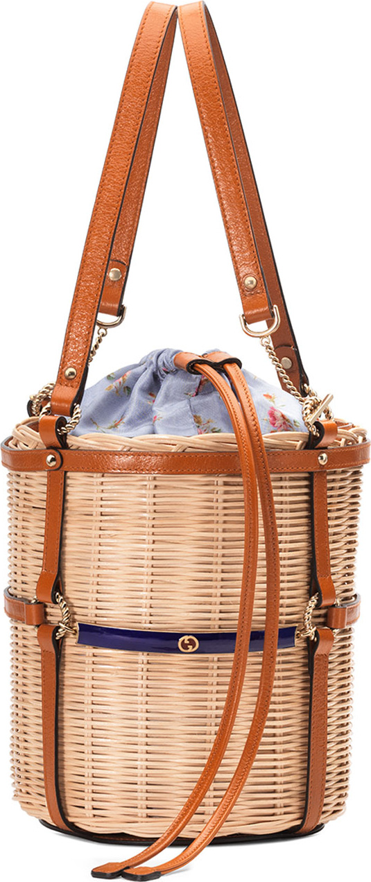 Gucci Linea Cestino Small Raffia Shoulder Bag