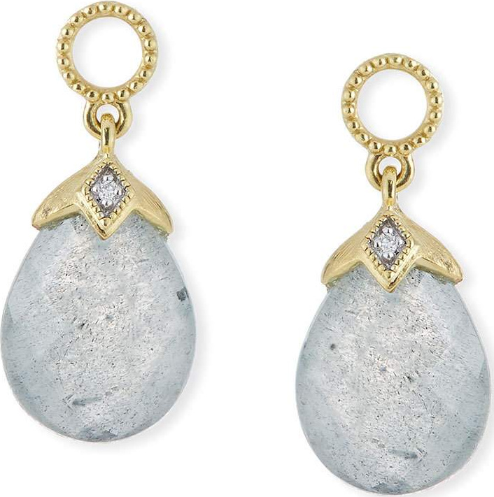 Jude Frances 18k Lisse Pear Briolette Earring Charms, Labradorite/Blue Topaz