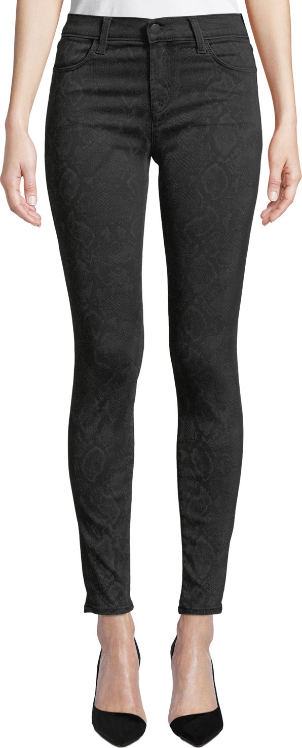 J BRAND 620 Mid-Rise Super Skinny Sateen Snake-Print Jeans