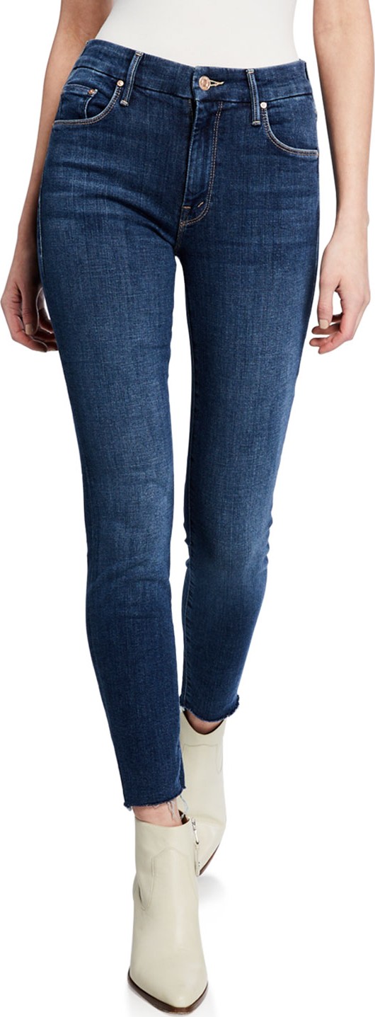 MOTHER The Looker Ankle Fray Girl-Crush Denim Jeans, Blue