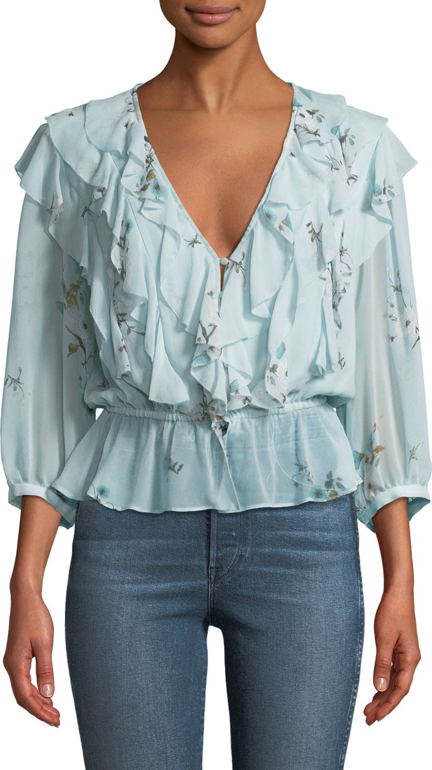 Joie Arleyne Ruffled Floral Silk Top