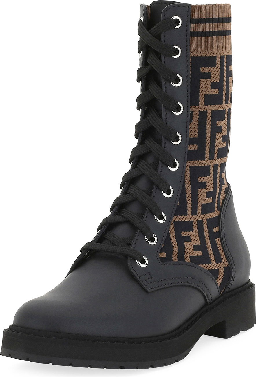 Fendi Leather and FF Combat Boots
