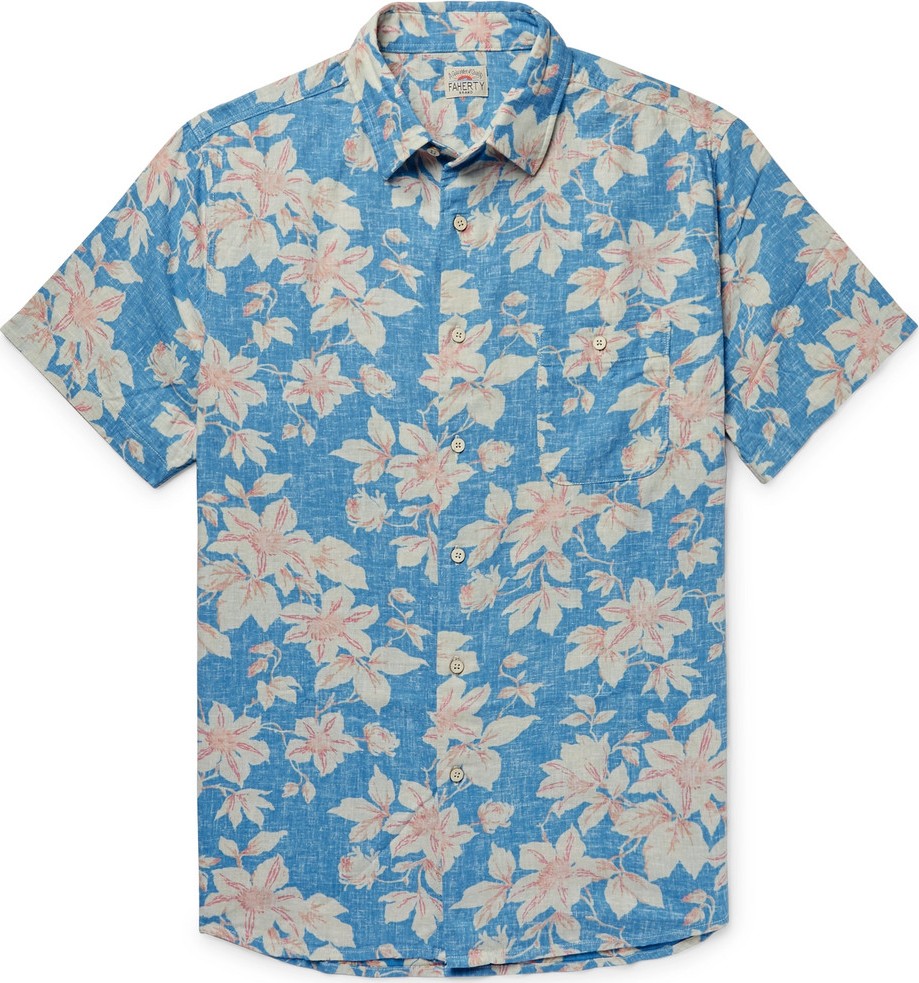 Faherty Slim-Fit Floral-Print Linen-Blend Shirt