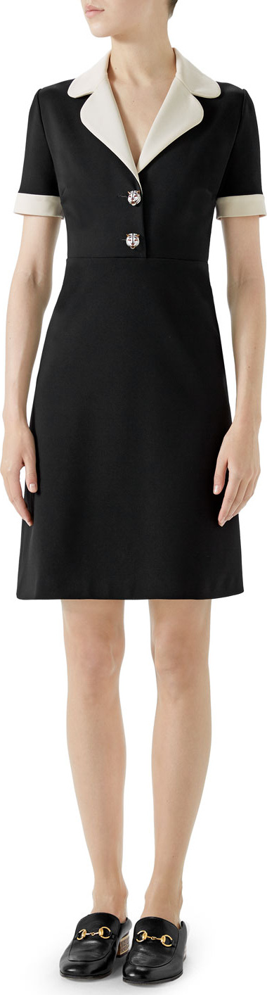 Gucci Short-Sleeve A-Line Jersey Dress w/ Contrast Trim