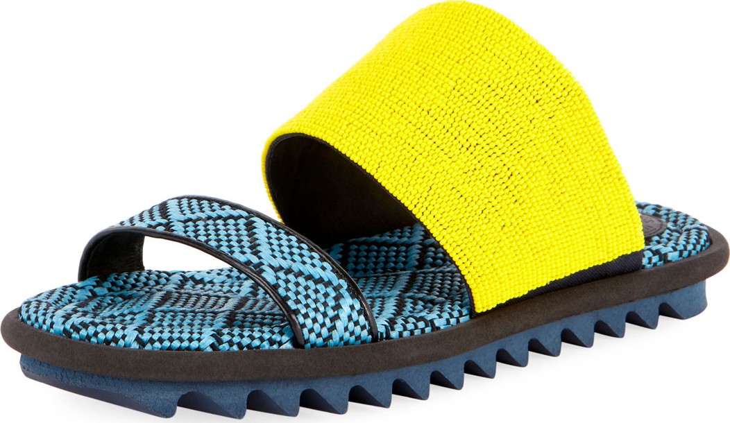 Dries Van Noten Sport-Sole Raffia-Leather Slides