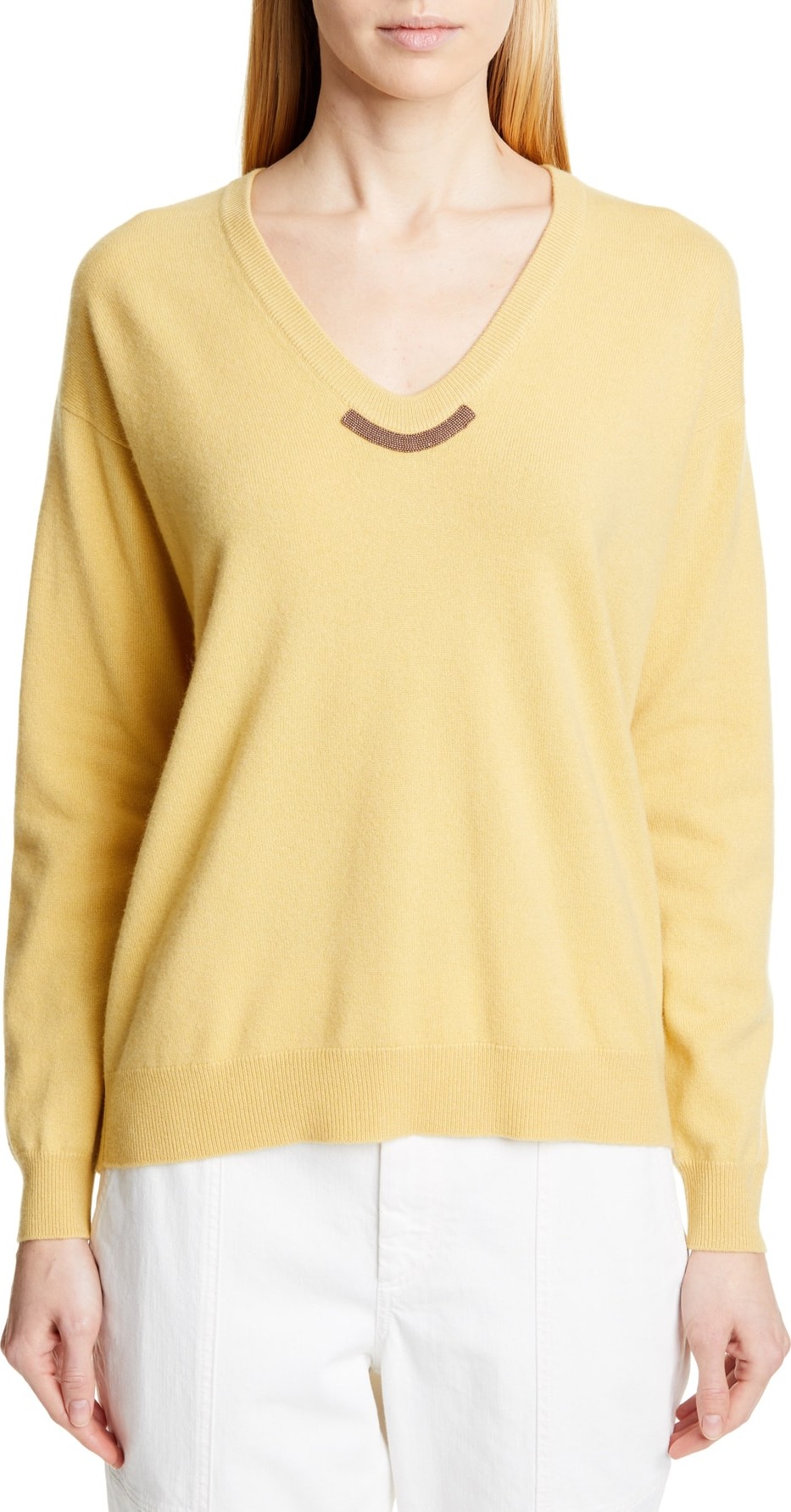 Brunello Cucinelli Monili Trim Wool, Cashmere & Silk Sweater