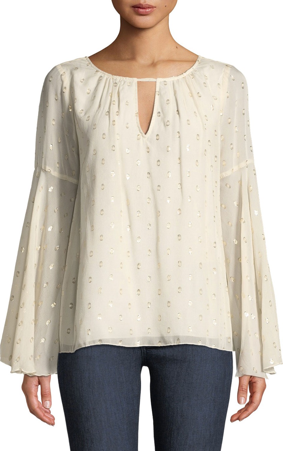 Johnny Was Bianca V-Neck Metallic Silk Blouse