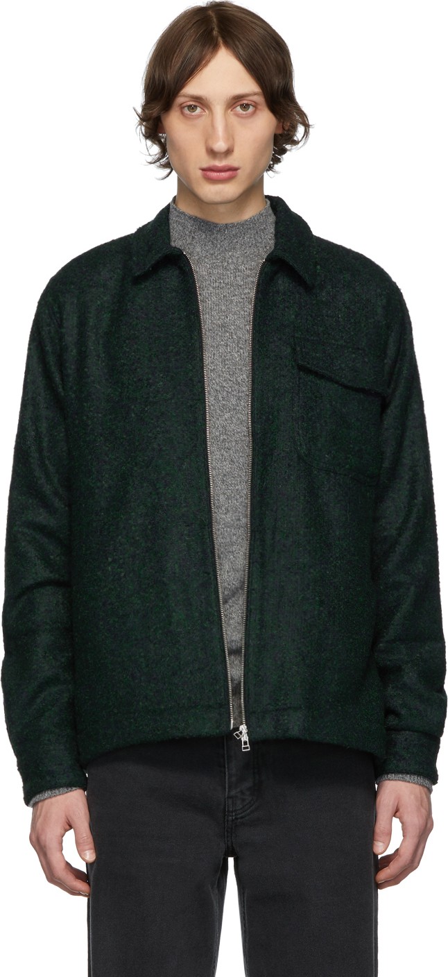 Schnayderman's Black & Green Bouclé Zipshirt Jacket