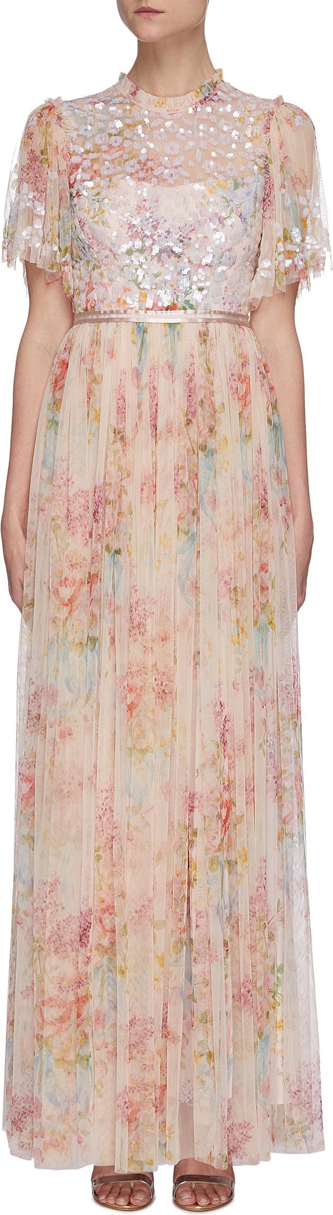 Needle & Thread 'Floral Diamond' bodice short sleeve maxi dress