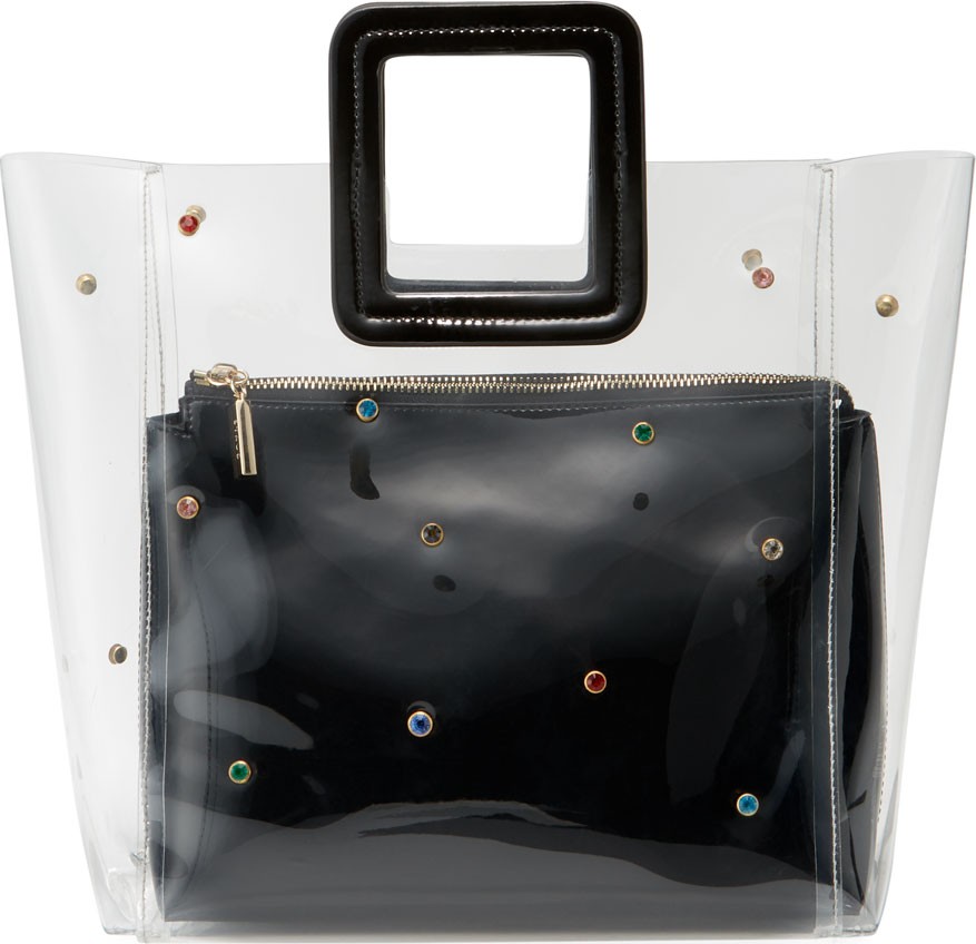 Staud Shirley Jeweled Clear PVC and Leather Tote Bag