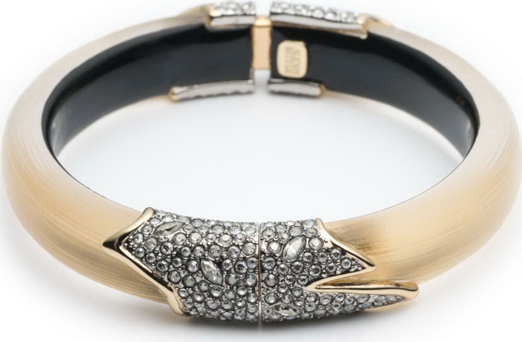 Alexis Bittar Crystal Encrusted Feather Hinge Bracelet, Golden