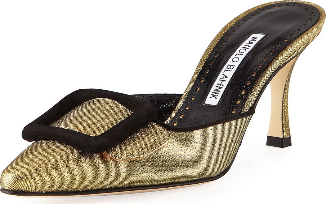 Manolo Blahnik Maysale Onrella Metallic Mules