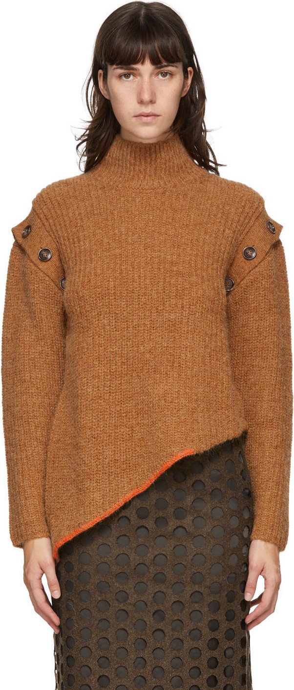 Andersson Bell - Brown Rib Detachable Sleeve Turtleneck